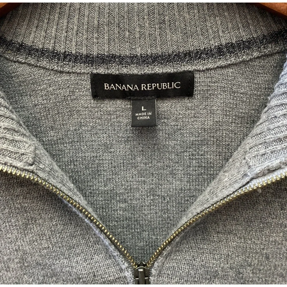 Banana Republic Gray Wool Cotton Mens 1/4 Zip Sweater Size Large Pullover‎ L New